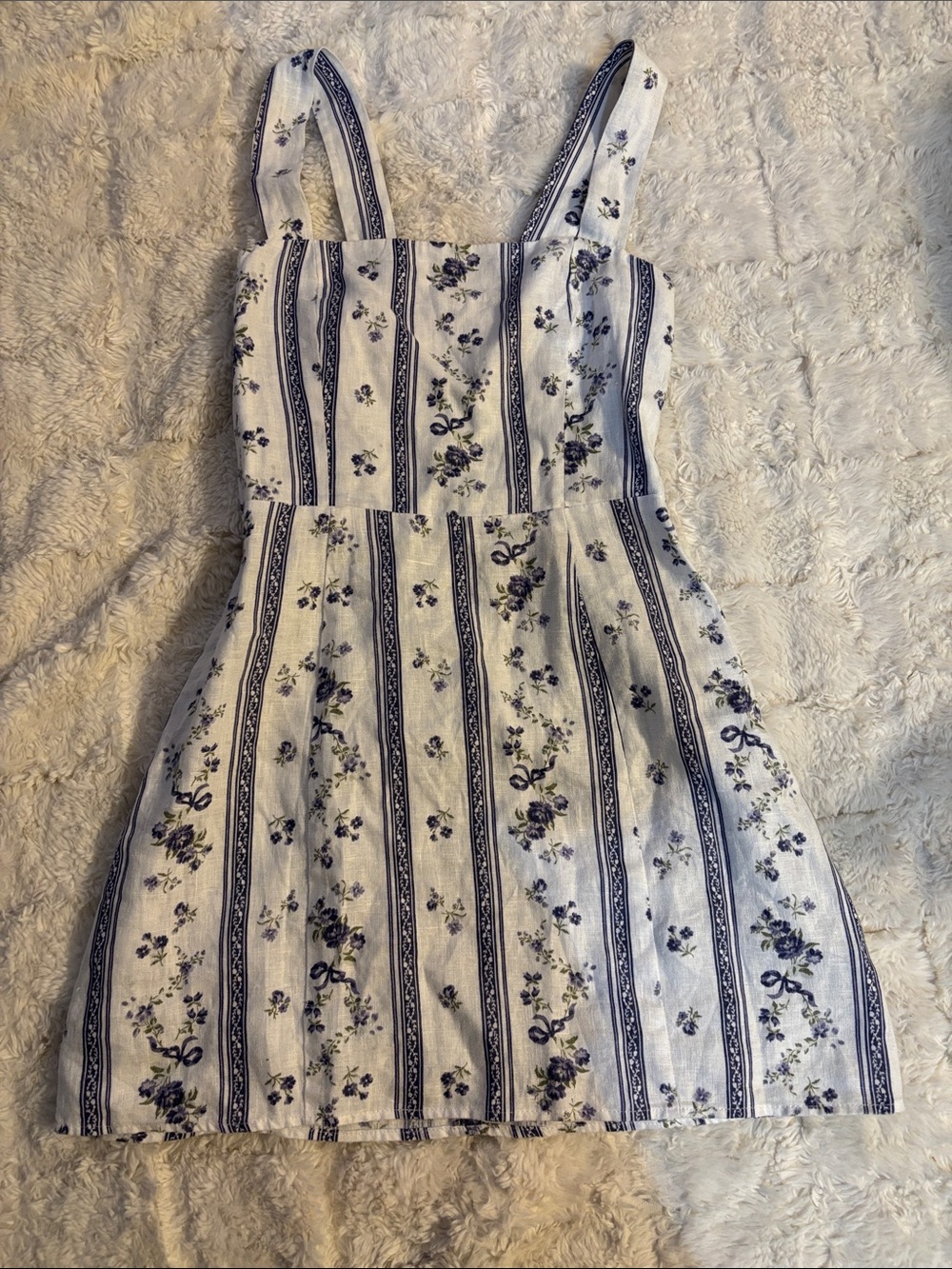 Reformation Floral Stripe White and Navy Sundress